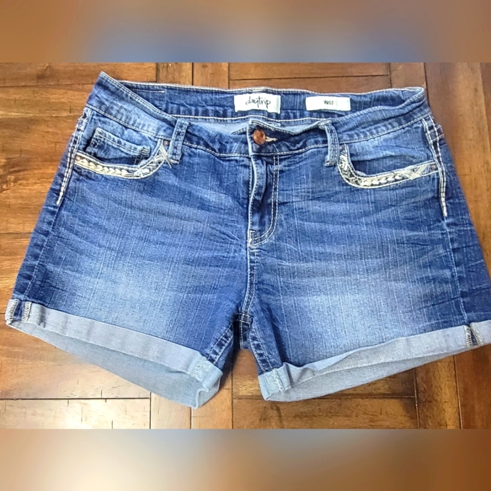 Daytrip Blue Denim Rolled Hem Womens Shorts
